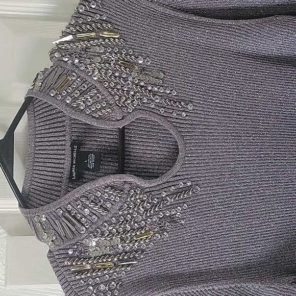 Lauren Michelle Gray Sweater with Gemstones Size L - Picture 3 of 5